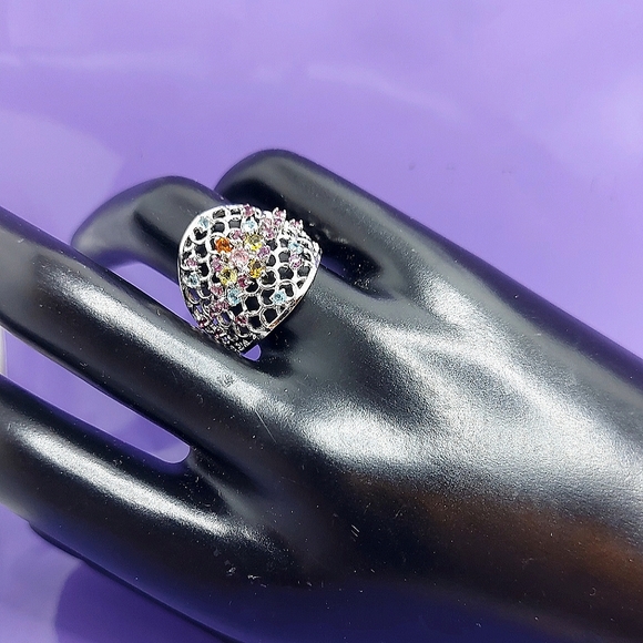 Natural Tourmaline, Apatite, Rhodolite Garnet 925 Sterling Silver Ring Sz 7.5 - Picture 9 of 9